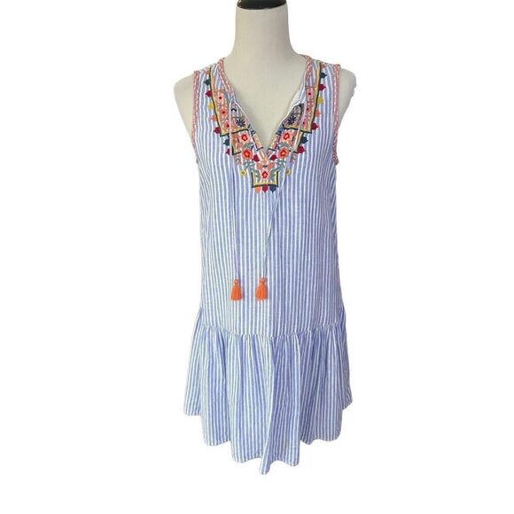 BeachLunchLounge mini embroidered striped dress size M - Picture 1 of 9